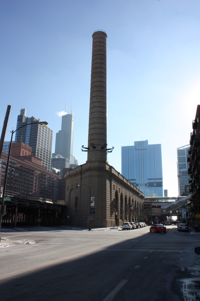 Northwestern Terminal Powerhouse at 235 N Clinton St. in a Renaissance style from the 1910s.