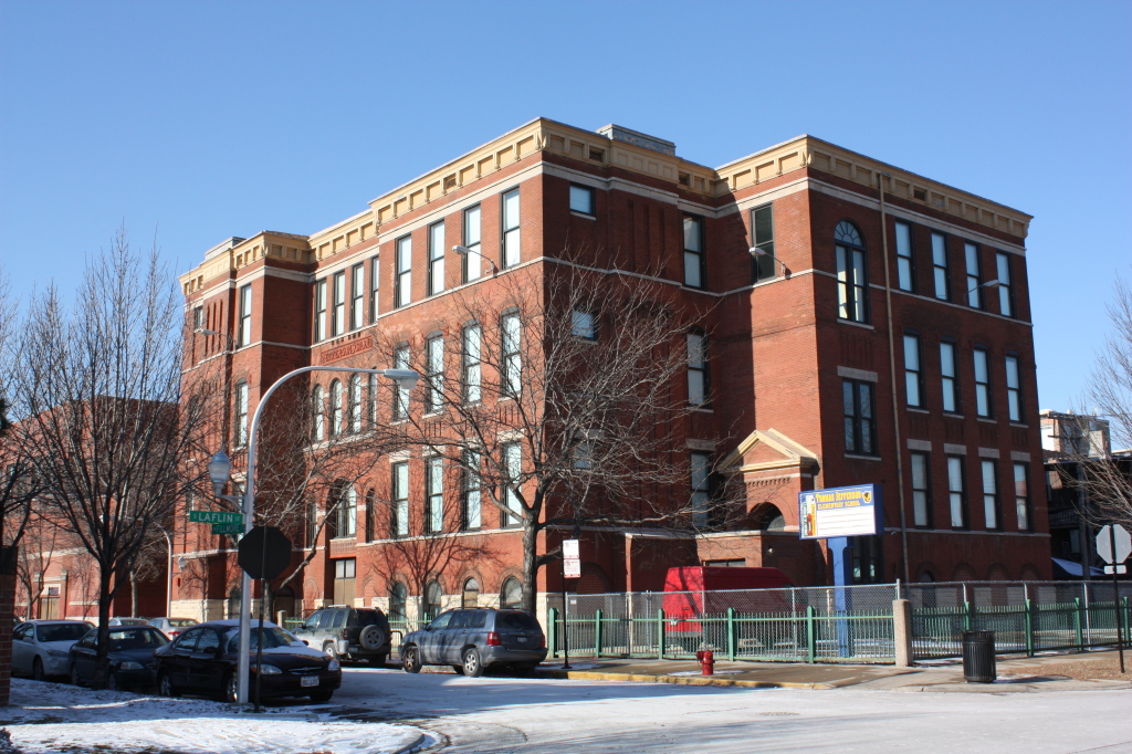 Thomas Jefferson Public School at 1522 W Fillmore St designed by John J Flanders who was then the chief architect of the Board of Education in 1884.